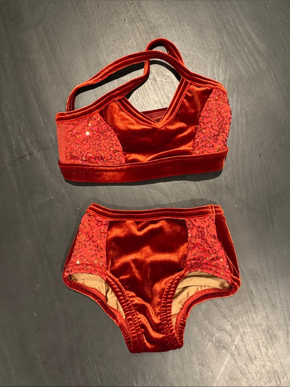 Rust Velvet Sequin Two-Piece Dance Set
